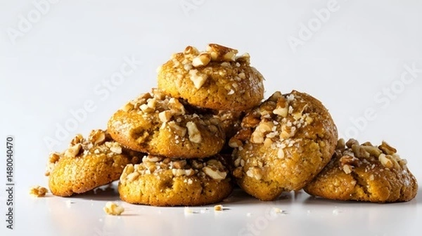 Obraz A tempting stack of delicious walnut cookies, a perfect treat, beautifully presented.