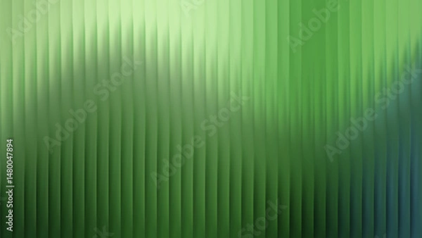 Fototapeta Green reeded glass texture with vertical lines. Translucent green glass surface for modern design and architecture.