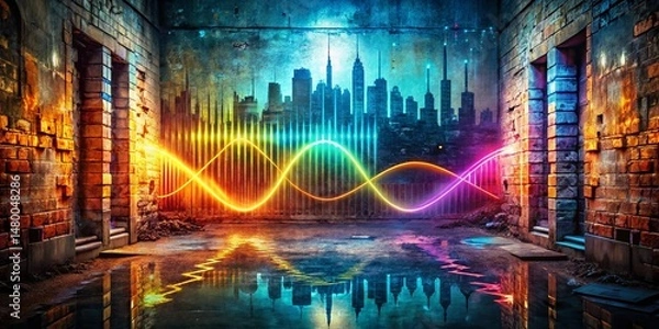 Fototapeta Abstract Sound Wave Urban Exploration Science Background - Grunge Texture