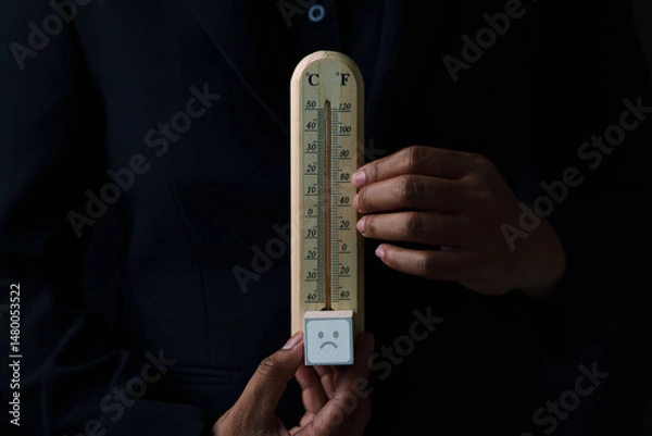 Fototapeta Measuring temperature levels in health awareness campaign indoor setting digital content engaging viewpoint