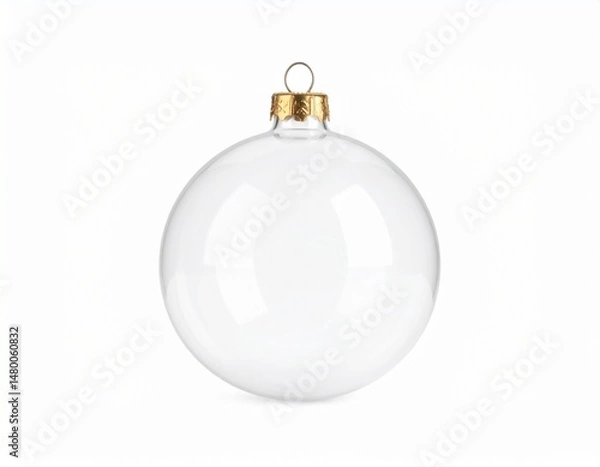 Fototapeta Clear spherical ornament with gold top on white