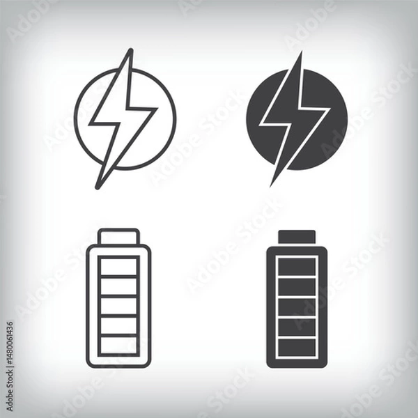 Fototapeta Battery lightning and full battery artistic design. Simple linear and flat electricity charging icon set.