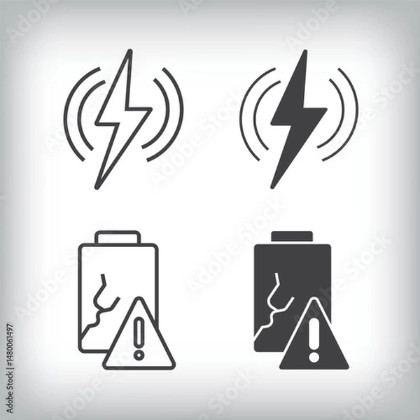 Fototapeta Battery lightning and battery warning artistic design. Simple linear and flat electricity charging icon set.