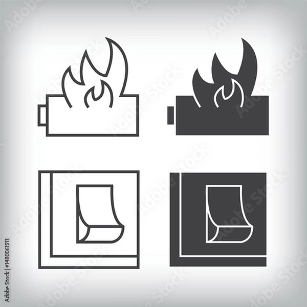 Fototapeta Battery fire and on off switch artistic design. Simple linear and flat electricity charging icon set.