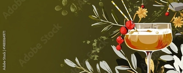 Fototapeta Deep Olive Background Wallpaper with Festive Drink Stirrers