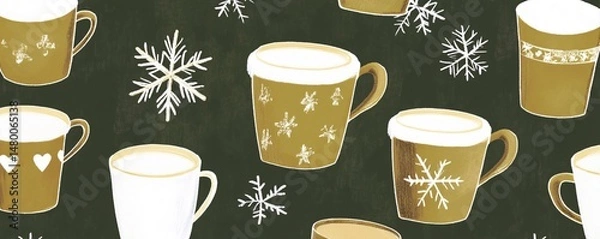 Fototapeta A Deep Olive Background Wallpaper with Festive Mugs