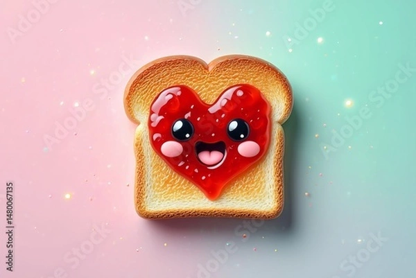 Obraz Sweet Delight: Adorable Heart-Shaped Jam Toast
