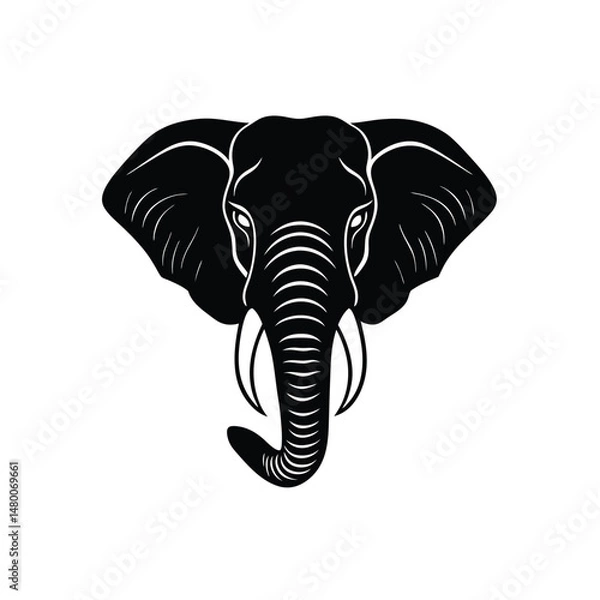Fototapeta elephant on white background.Vector black and white illustration of elephant head logo style isolated on a white background.a black and white elephant silhouette with distinctive face pattern.