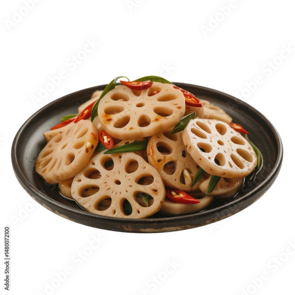 Obraz Soy-Braised Lotus Root with Red Chili Peppers