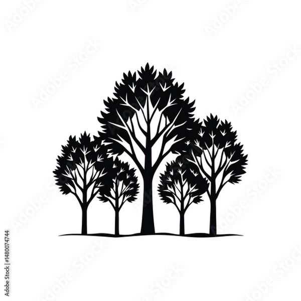 Fototapeta set of trees.vector illustration of a tree on white background.tree black & white silhouette.Tree of Life tribal vector black set..