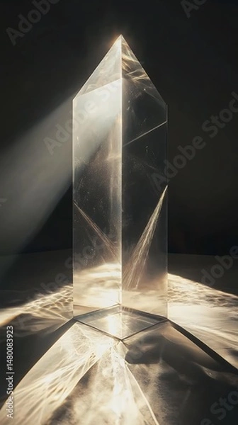 Fototapeta Prismatic revelation: Light's dance through transparent angular edifice creating refraction