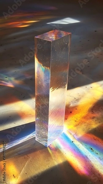 Fototapeta Prismatic light display casting vibrant color patterns onto textured surface
