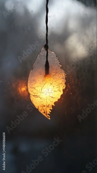 Obraz Illuminated leaf hanging against hazy backdrop creates an ethereal, organic glow
