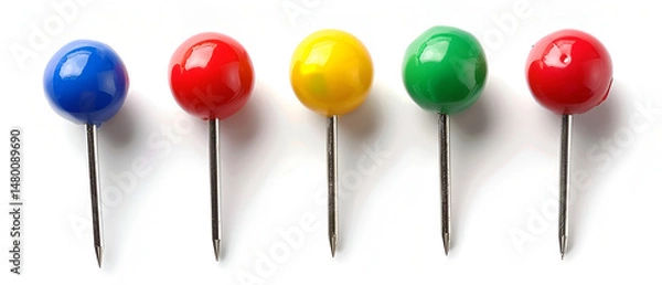 Obraz push pin paperclip on white background ,Set of color pins on the white background