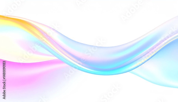 Fototapeta Soft, flowing waves of pastel colors blend harmoniously against a white background, creating a serene and calming visual effect