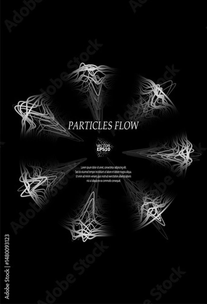 Fototapeta sound waves from particles on a black background. Contrast emphasizes the difference in structure. Abstract style, sound design, data visualization.