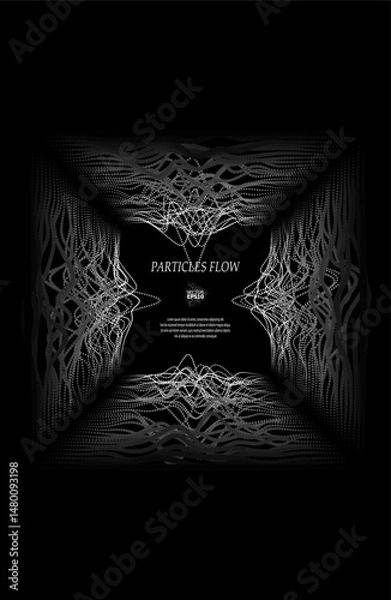Fototapeta sound waves from particles on a black background. Contrast emphasizes the difference in structure. Abstract style, sound design, data visualization.