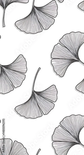 Obraz Elegant Ginkgo Biloba Line Art: Monochrome Botanical Print