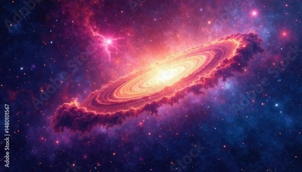 Fototapeta Abstract cosmic starburst background, vibrant colors, glowing nebula Ideal for design projects , glitter, colorful, graphics