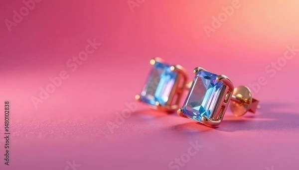 Fototapeta Close-up of a single baguette-shaped earring, glossy finish , design, long, art