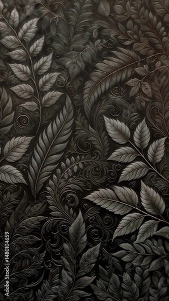 Obraz The black background has a beautiful floral and leaf pattern.