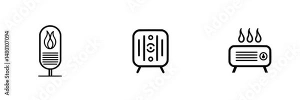 Fototapeta Vector illustration icons of different types of heaters designed for energy efficiency and modern homes