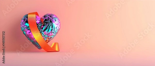 Fototapeta Colorful Abstract Heart Design On Pink Background