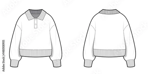 Obraz Long Sleeve Polo Sweater- Casual Wear- Flat Vector Illustration- Fashion Illustration- CAD Mock-up 