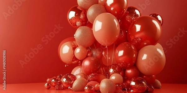 Obraz Shiny & matte balloons, red/coral, fill corner. A mix of texture and light, bright and festive