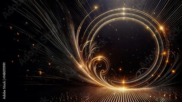 Fototapeta Golden lines on a black background.