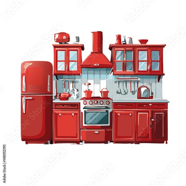 Obraz red retro kitchen white background vector icon design
