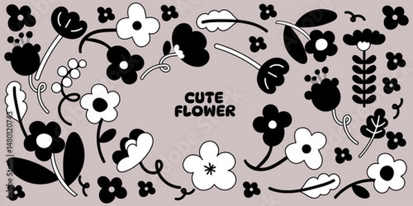 Obraz Hand drawn flower doodle set. Abstract origami flowers icons background. style for banners, wallpaper, posters, websites, online shopping.Vector illustration design and creative idea.