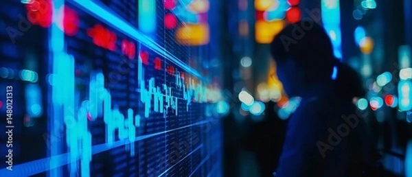 Obraz Finance worldwide, macro overview of the stock market circumstance, funding crypto currency chart for trading, Generative AI.