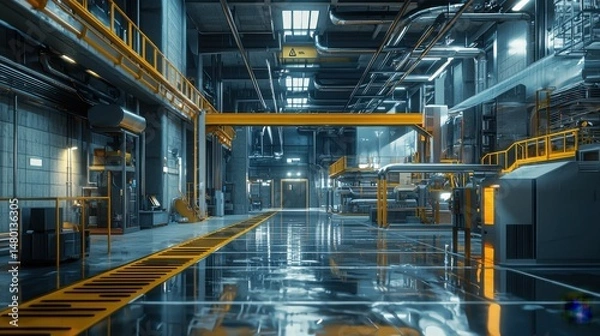 Obraz Modern Industrial Warehouse with Advanced Machinery and Lighting