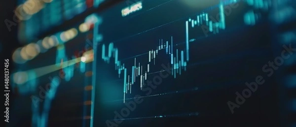 Obraz Finance worldwide, macro overview of the stock market circumstance, funding crypto currency chart for trading, Generative AI.