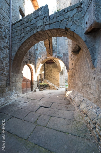 Fototapeta Viterbo, Italy - A sunday morning in the medieval city of the Lazio region, district named San Pellegrino, during the awesone feast of Saint Pilgrim in Flower.