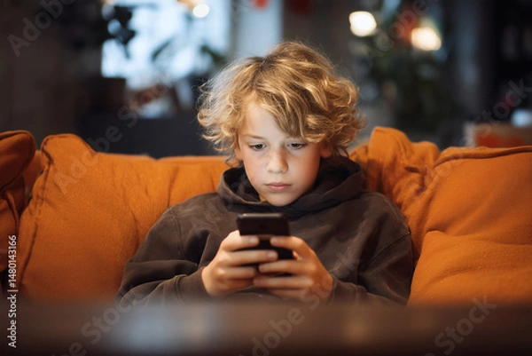 Obraz 13-year-old boy watching YouTube