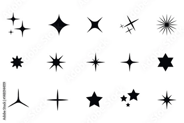 Fototapeta Set of star shapes. Vector illustration isolated on white background. Eps 10.