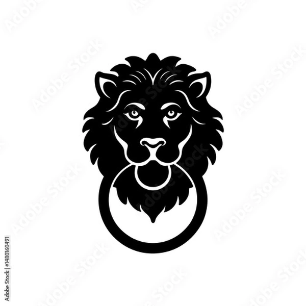 Obraz brass door knocker shaped like a lion on white 