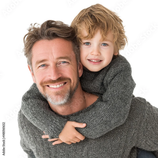 Fototapeta father giving his son a piggyback ride isolated on transparent background