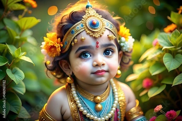 Obraz Kid in Lord Krishna Dress for Religious Function and Cultural Event