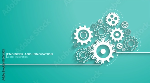 Obraz Concept of Engineer and Innovation. Abstract technology background of mechanical engineering. Rotating mechanism of round parts.Cogs and gear wheel mechanisms. Vector illustration.