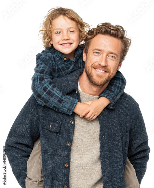 Fototapeta father giving his son a piggyback ride isolated on transparent background