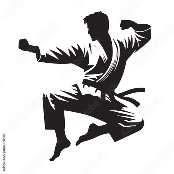 Obraz Karate Silhouette line art vector illustration on white background