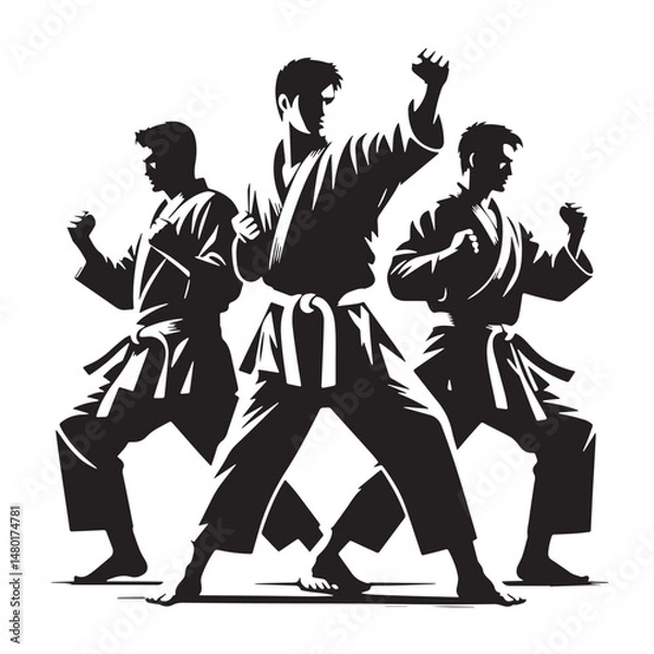 Obraz Karate Silhouette line art vector illustration on white background