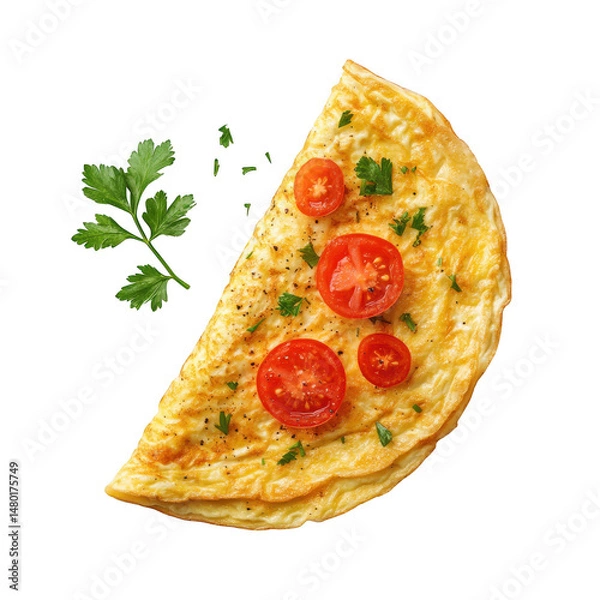 Obraz Omelet with tomatoes and parsley isolated on transparent background