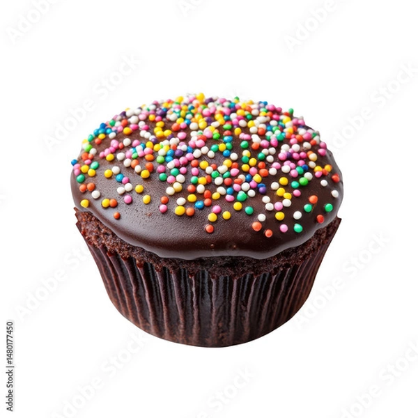 Obraz Chocolate cupcake with sprinkles isolated on transparent background