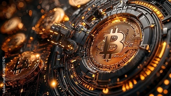 Obraz Locked metal safe filled with golden coins representing financial security and confidentiality, wealth protection and investment concept.