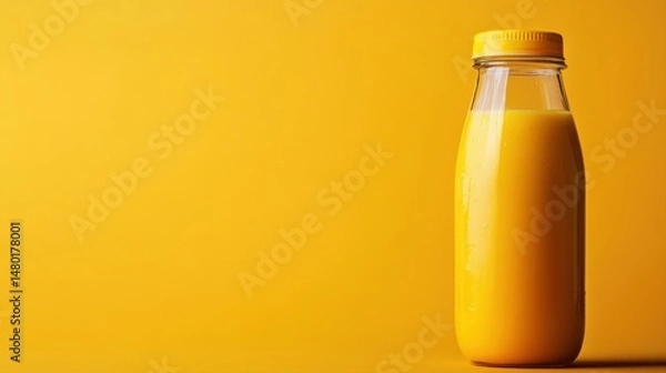 Obraz Fresh and Vibrant Juice Bottle on a Bright Yellow Background Capturing Summer Vibes and Refreshing Flavor