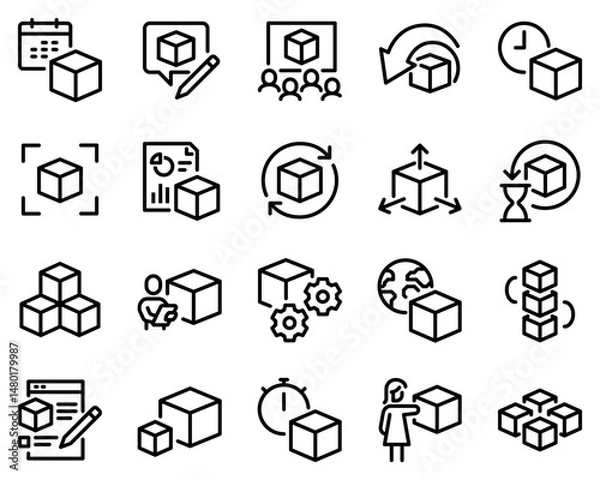Obraz Simple Set of Abstract Product Related Vector Line Icons. Contains such Icons as Module, Design Metaphor, Application and more black